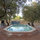 Pool with raised bench edge, max 4.5 feet deep -- just right!