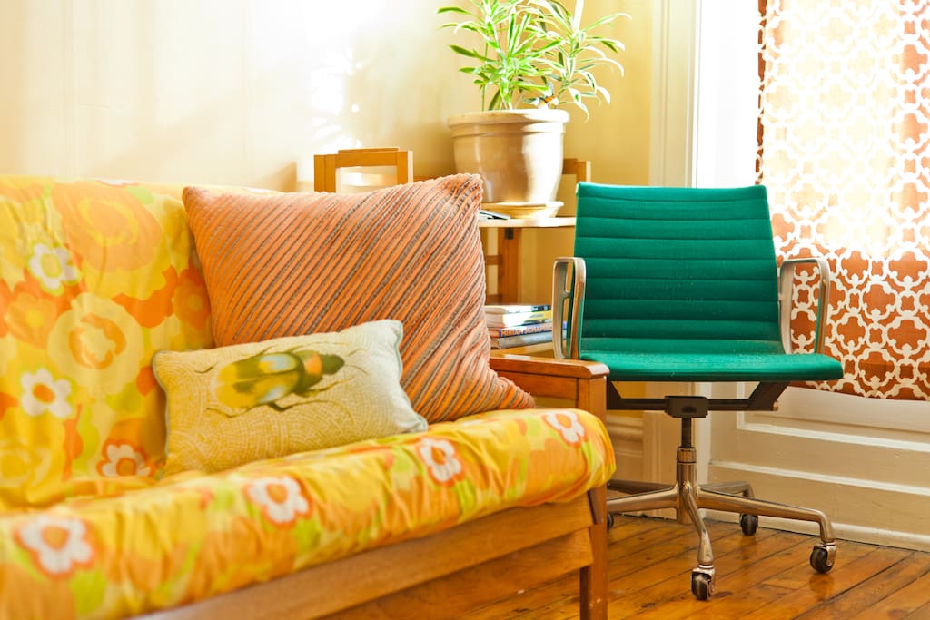 Futon can be setup as a sofa or a full-size bed.