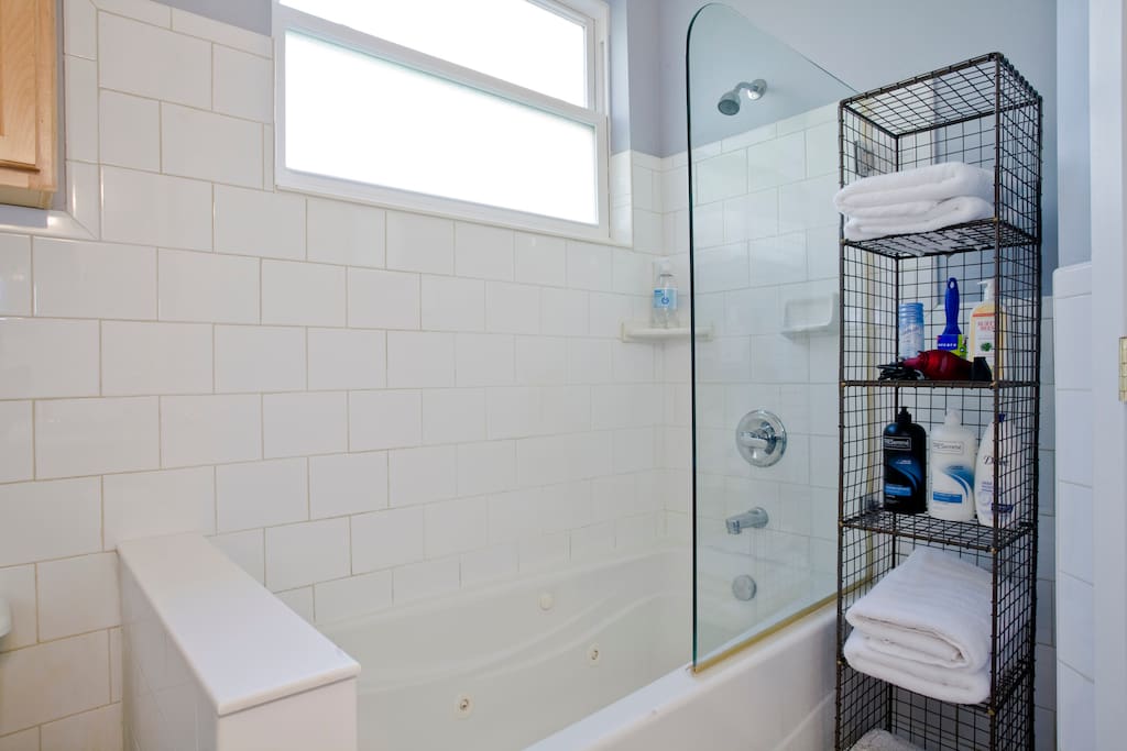 This is your private bathroom. I provide shampoo, conditioner, body wash, hairdryer, razors, shaving cream (for both men and women) and more...