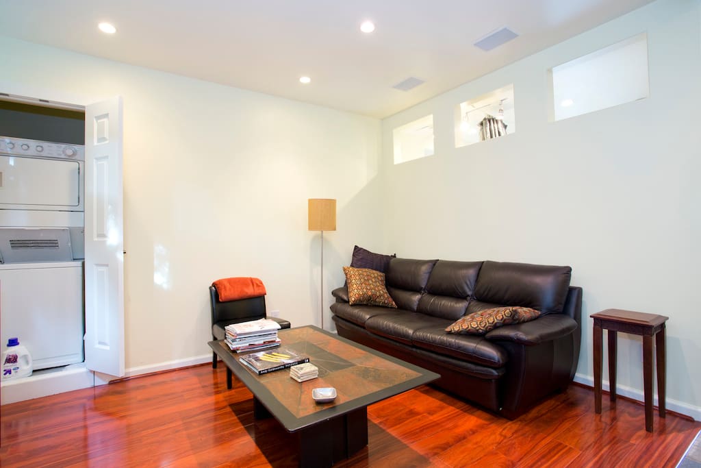 Brown leather couch is great, but is NOT a sleeper