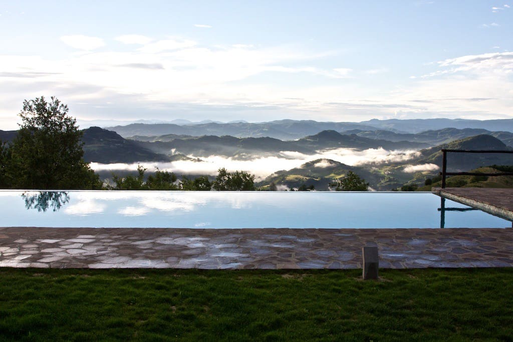 a pool overlooking a valley